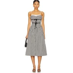For Love & Lemons Black Gingham Georgia Midi Dress Size M